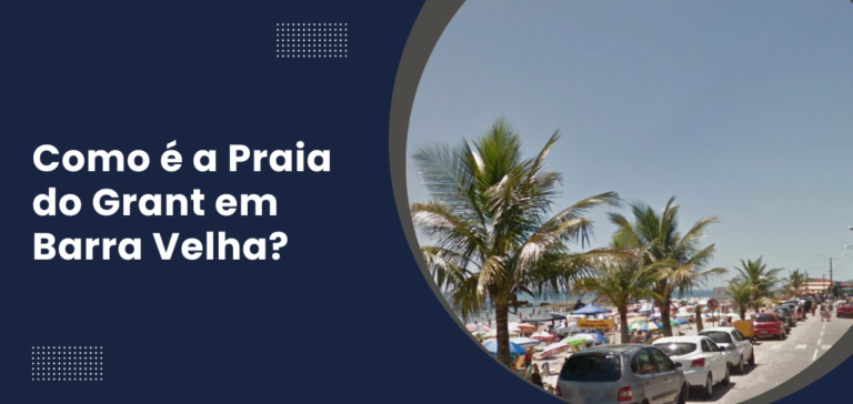 Banner azul com foto de carros passando na orla da praia do Grant.