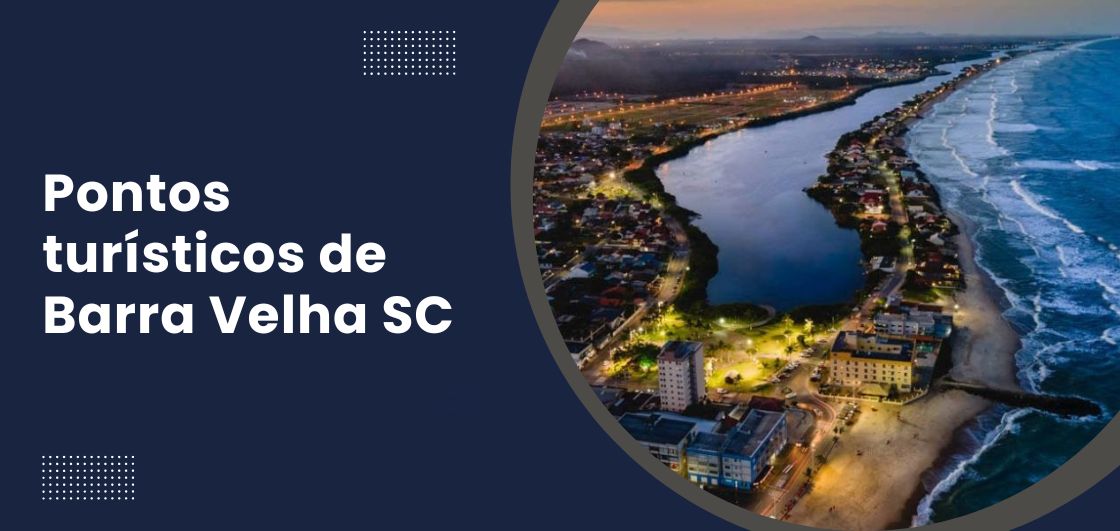 Vista aérea noturna de Barra Velha SC destacando a lagoa e a praia ao fundo, um dos principais pontos turísticos de Barra Velha SC