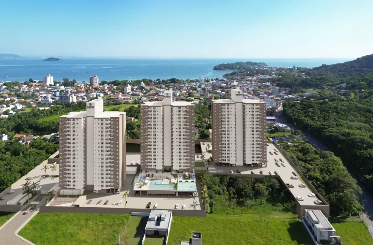 Vista aérea da cidade de Penha para representar as cidades do litoral de SC